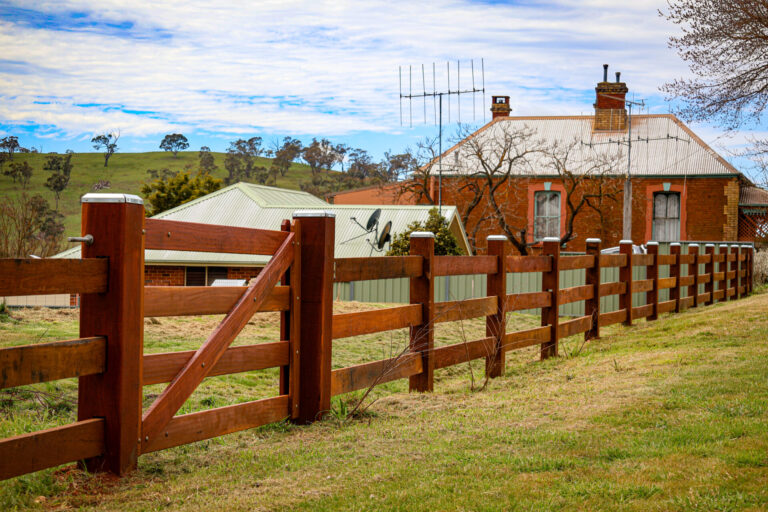 Premium Australian Ironbark - Mudgee Single Gate - 3 rail fully morticed - finished in Natural Timber Oil - 150x150 posts - Galvanised Steel Post Caps