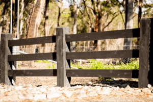 Fully Morticed Cypress Post & Rail Fence. Finished with Kentucky Horse Black - Proudly made by Saltram Rural