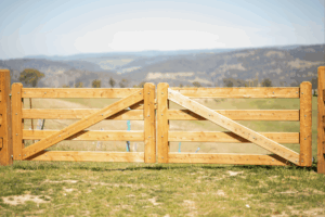 Pair Mudgee gate - with a 3 Rail configuration post and rail - two bay entrance kit: