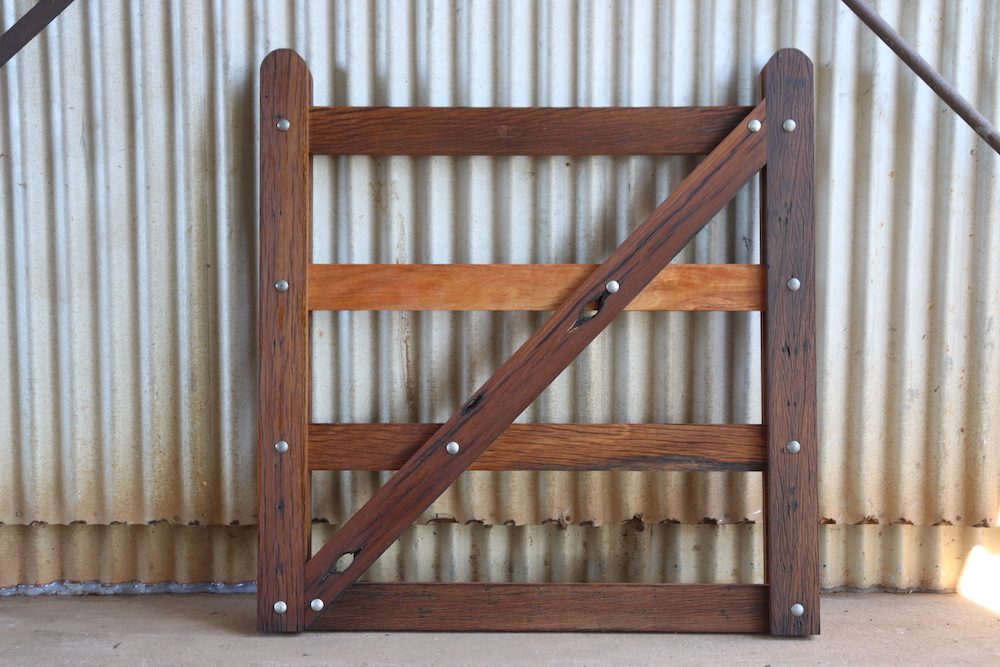 Reclaimed Australian hardwood timber personal access gate with natural linseed oil finish.
