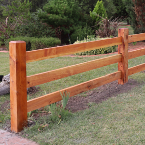 photo of three rail post and rail fence finished in Natural Timber Oil