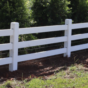 photo of three rail post and rail fence finished in Dulux White Weathershield paint
