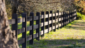 Premium Australian Cypress - Aged and originally finished in SaltraGuard Oil based Black - 3 rail fully morticed - 150 x 150 posts