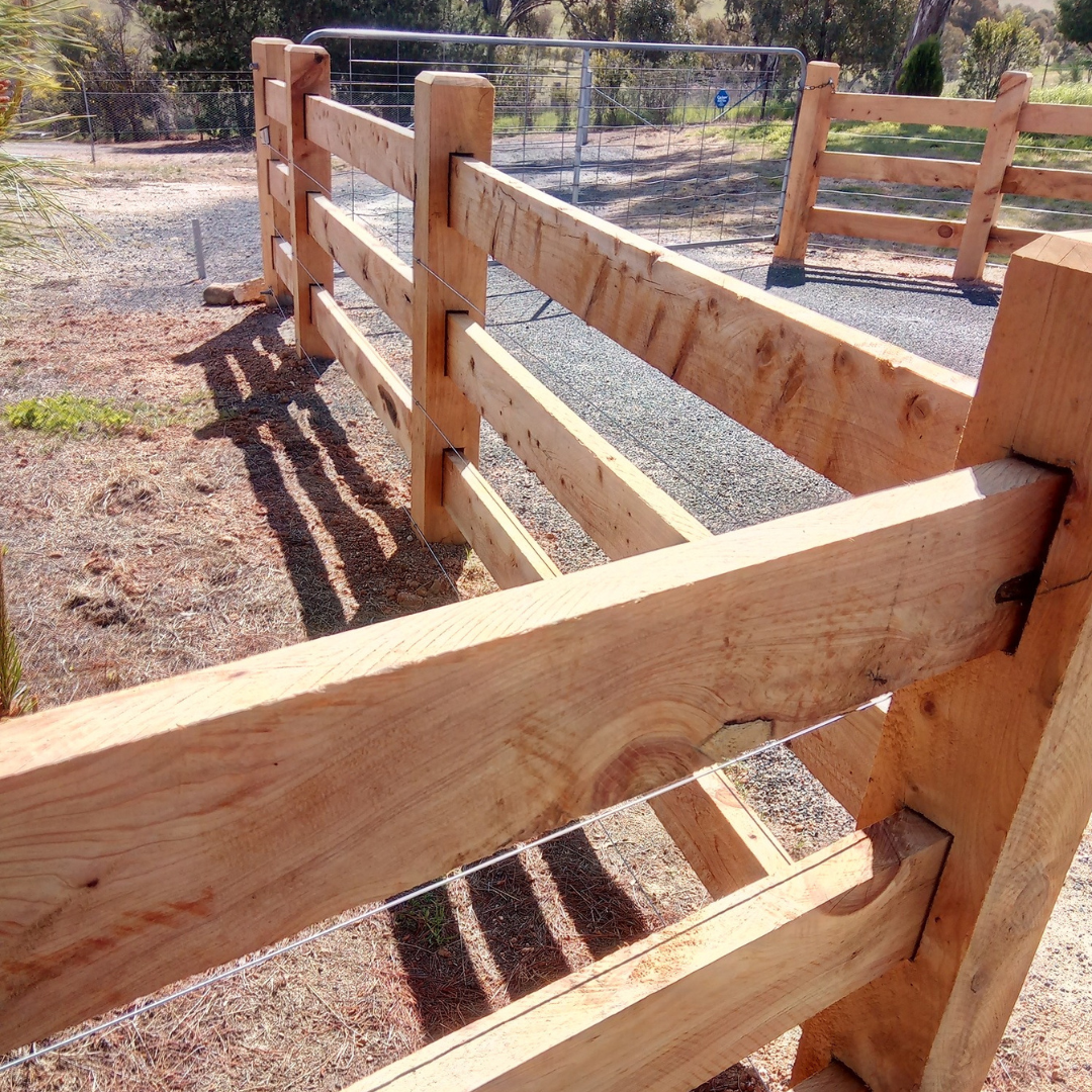 Photo of Saltram Rural raw, unfinished timber morticed post and rail fence